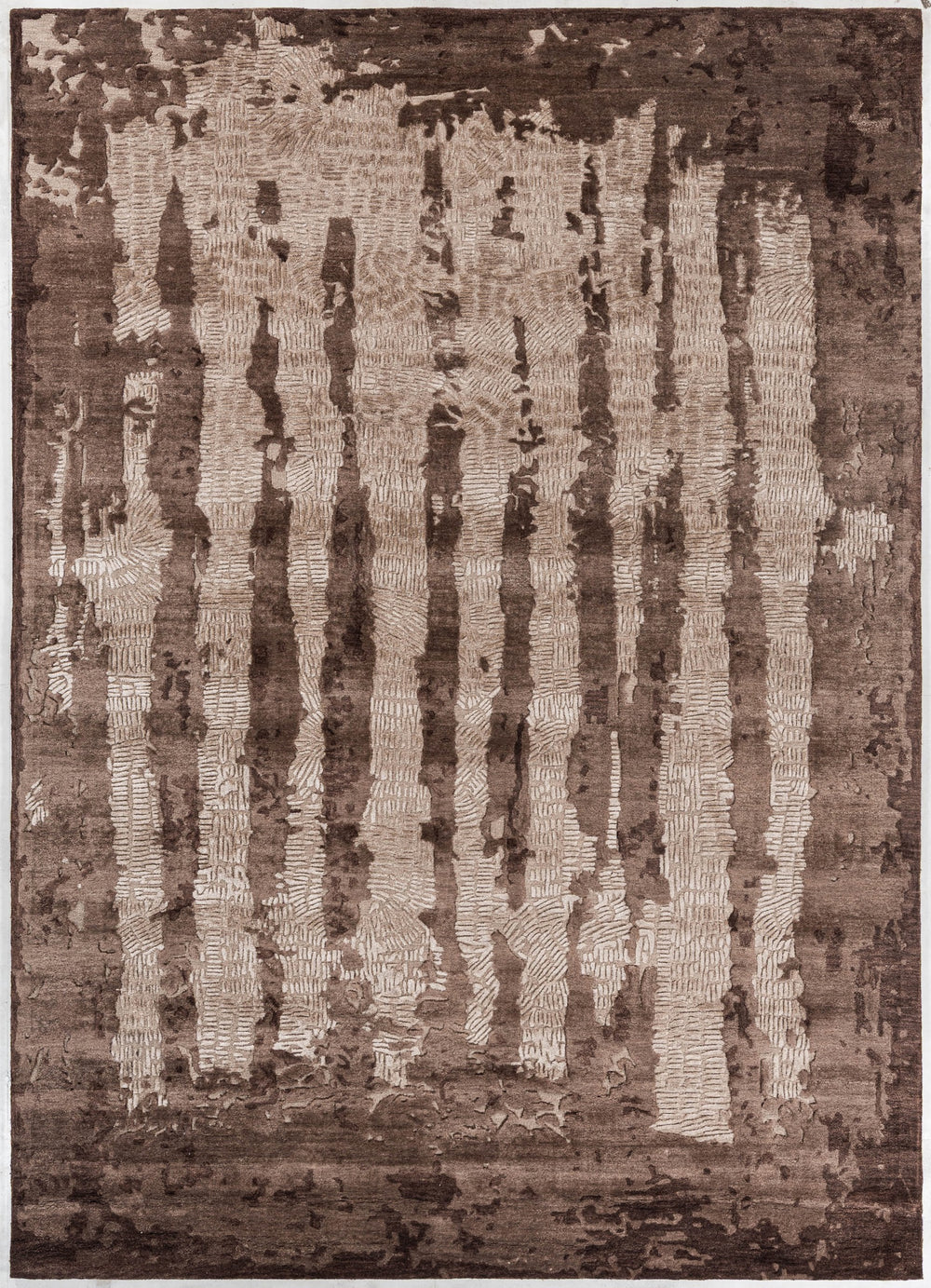 Smoke handmade wool and silk rug in brown, taupe and soft beige