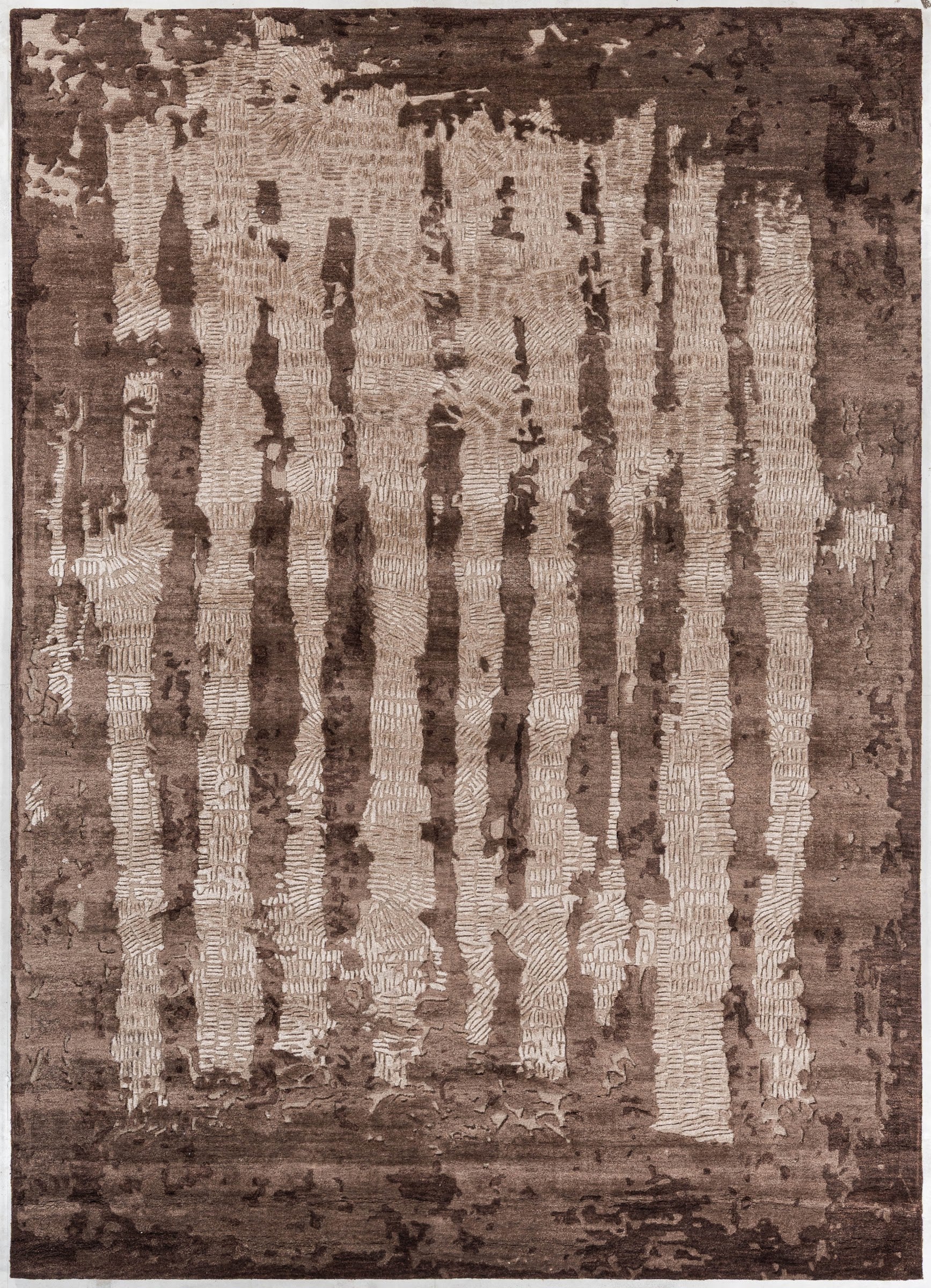 Smoke handmade wool and silk rug in brown, taupe and soft beige