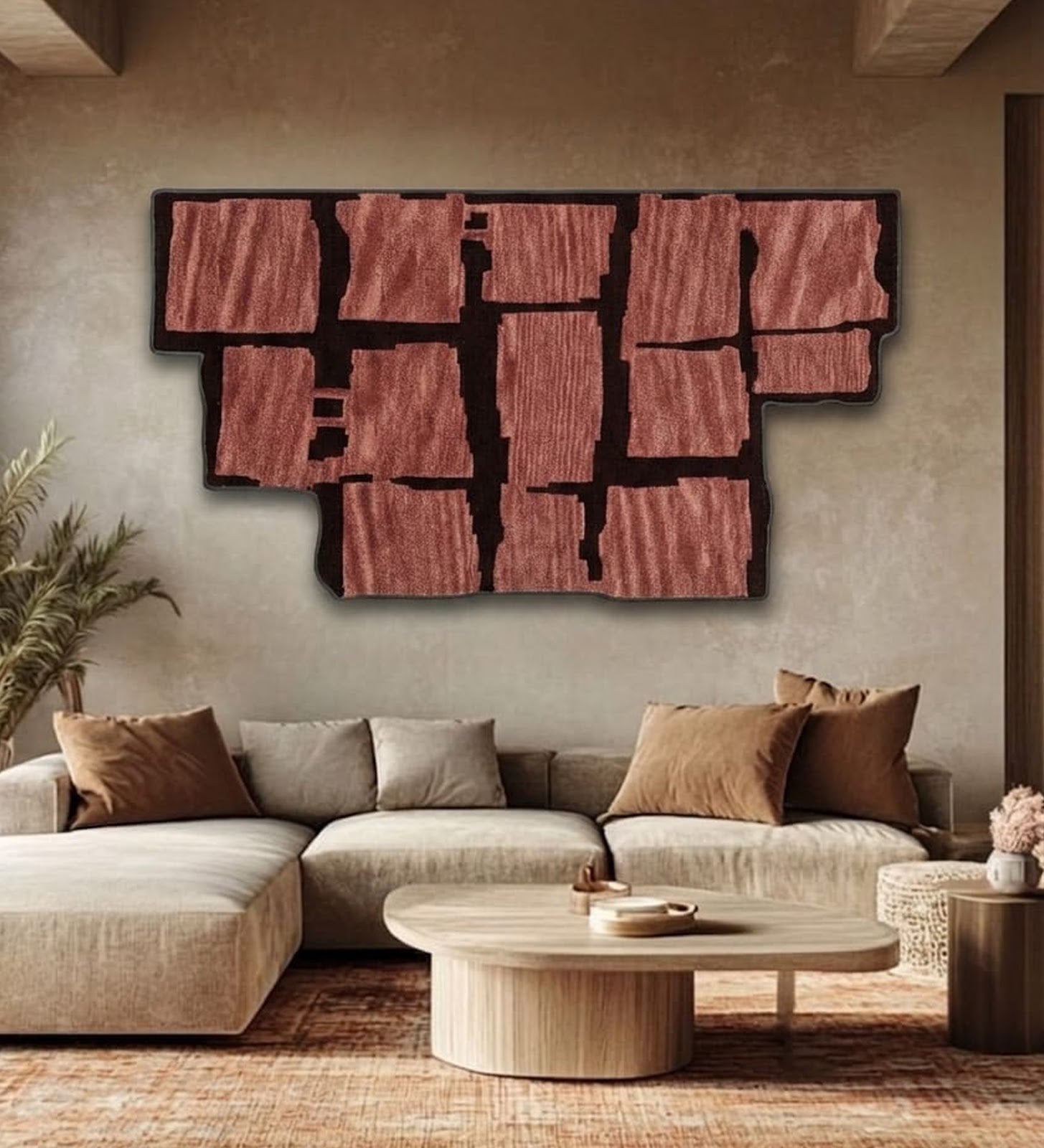 Blush Pink & Brown Modern Block Wool Wall Art 7