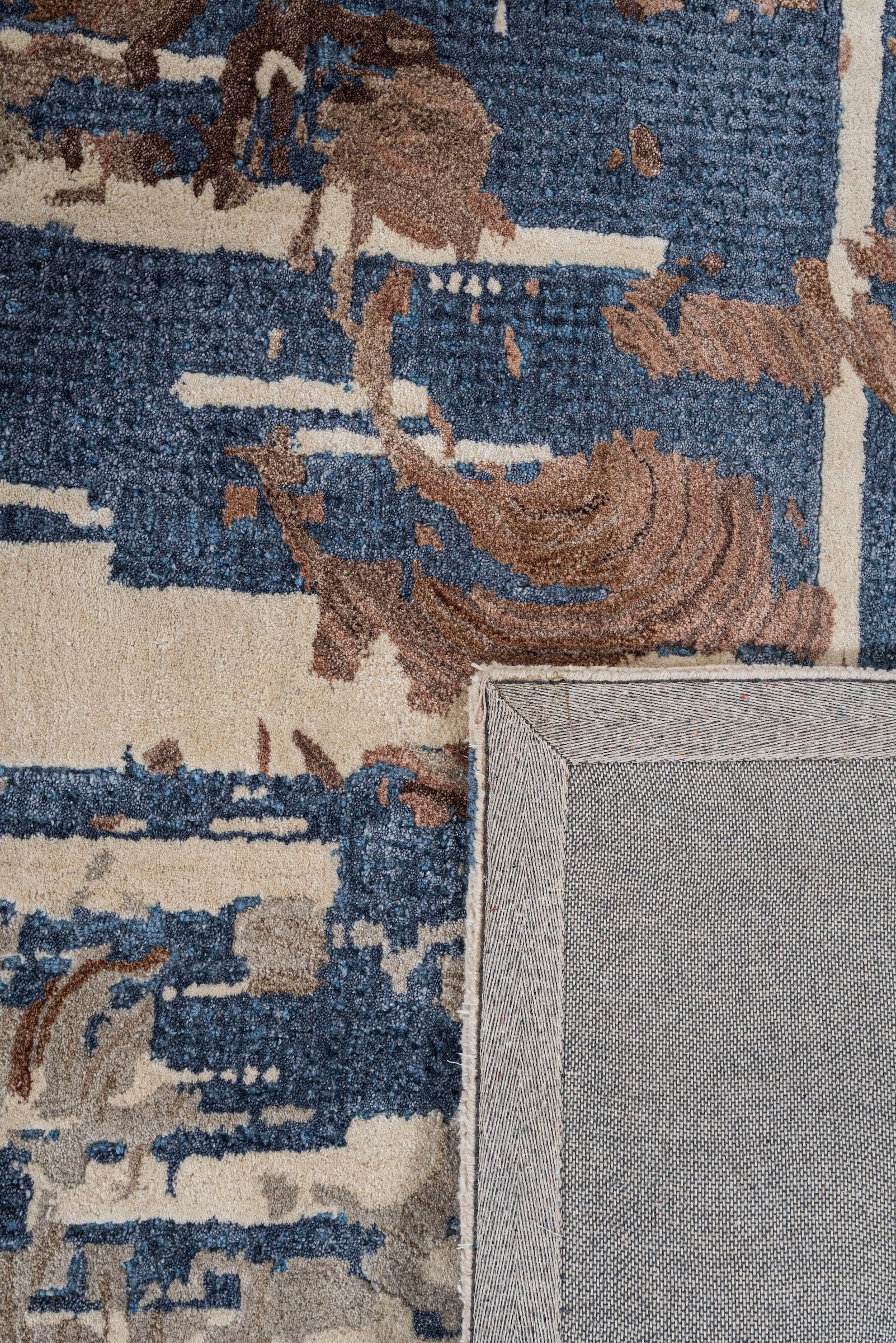 Ivory Brown handmade wool and silk rug