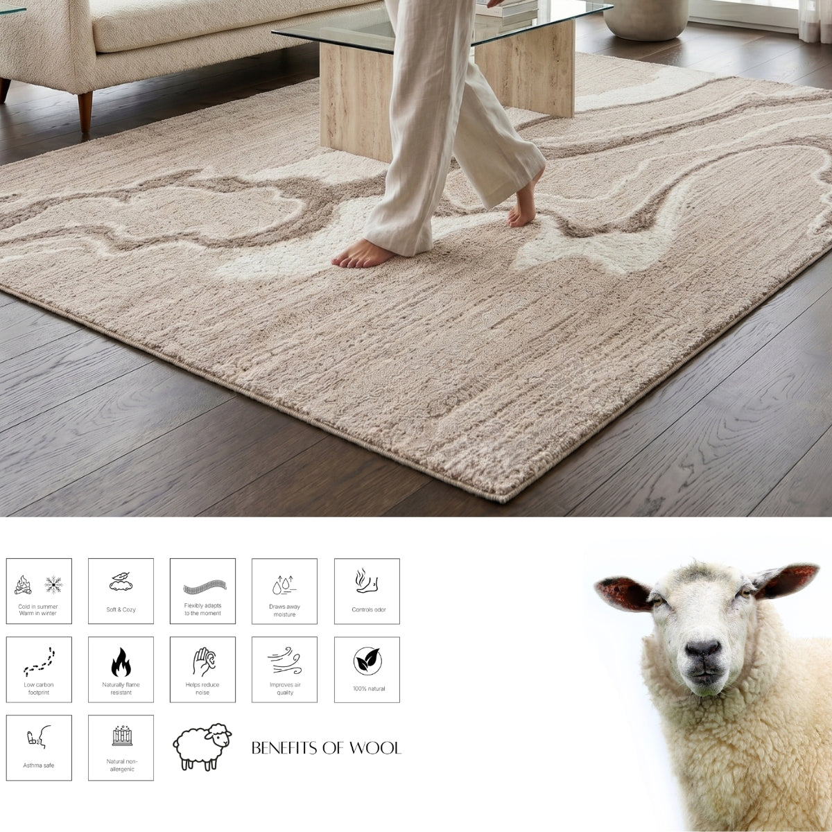 Beige & Ivory Abstract Organic Natural Wool Rug — Square 3