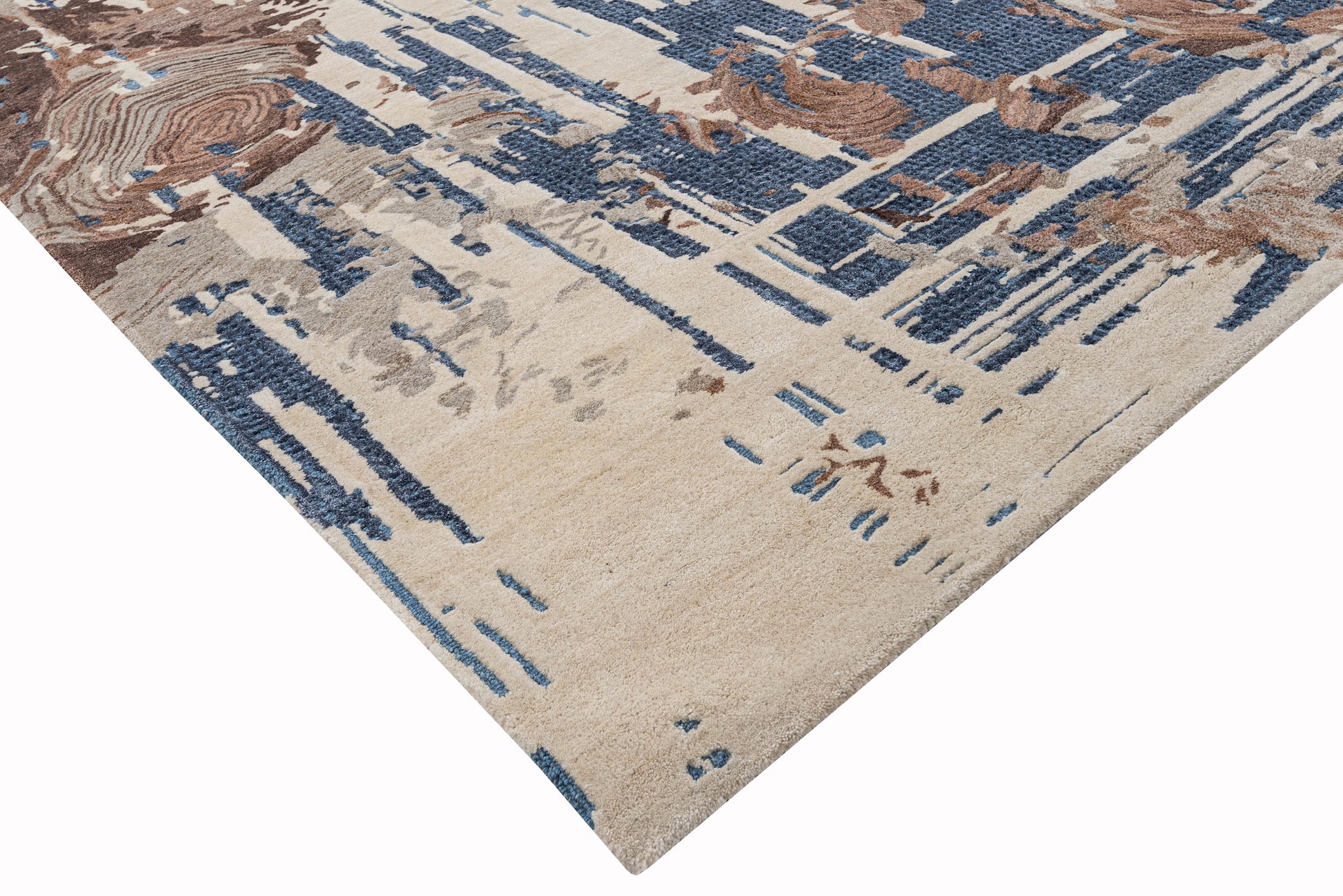 Ivory Brown handmade wool and silk rug