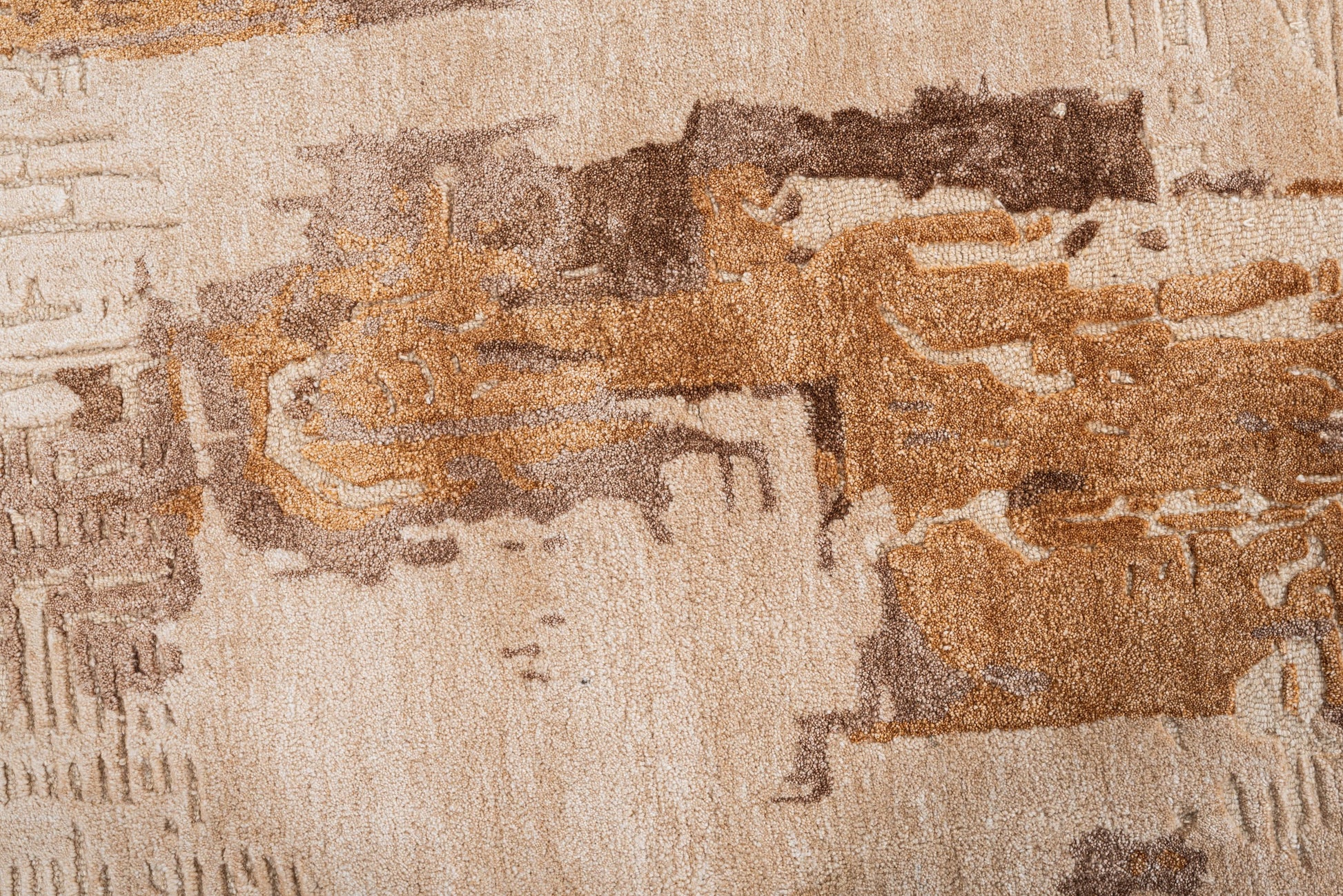 Beige Brown handmade wool and silk rug