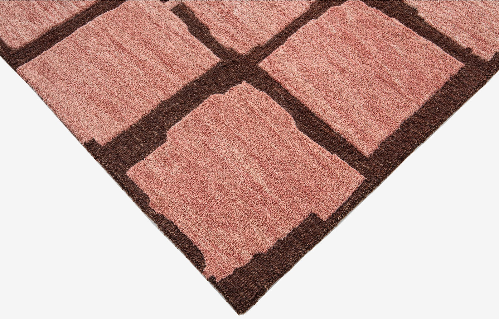 Blush Pink Modern Block Pattern Wool Rug — Square 6