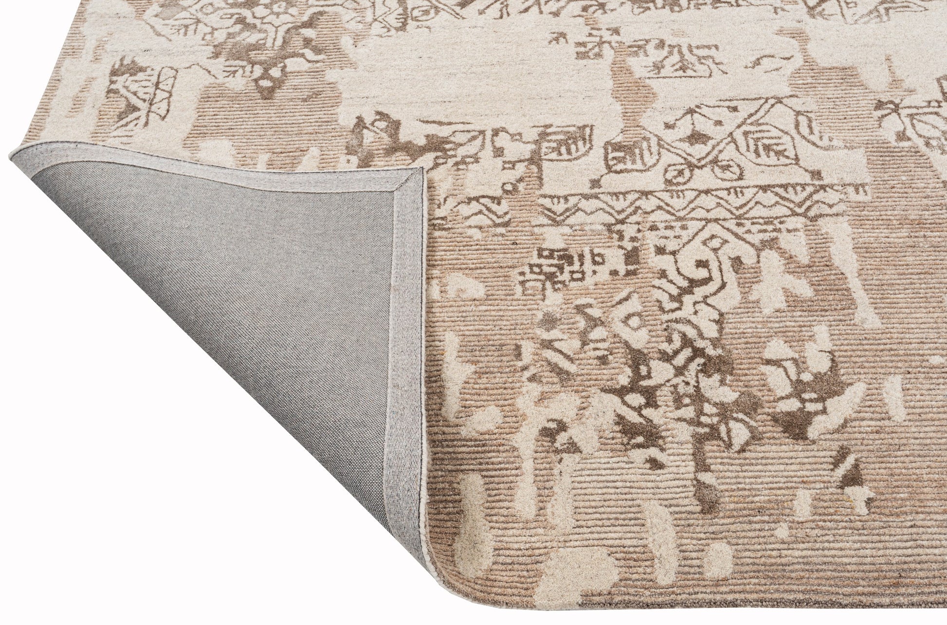 Ivory distressed traditional handmade wool and silk rug