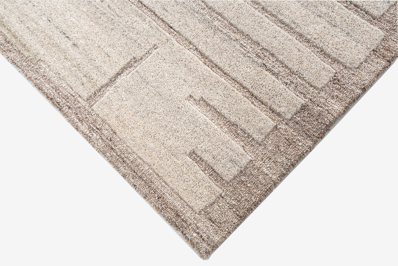 Ivory Beige Linear Textured Wool Rug — Square 6