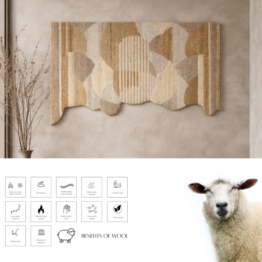 Beige & Tan Circle Stripe Wool Wall Art, Scalloped Edge 10