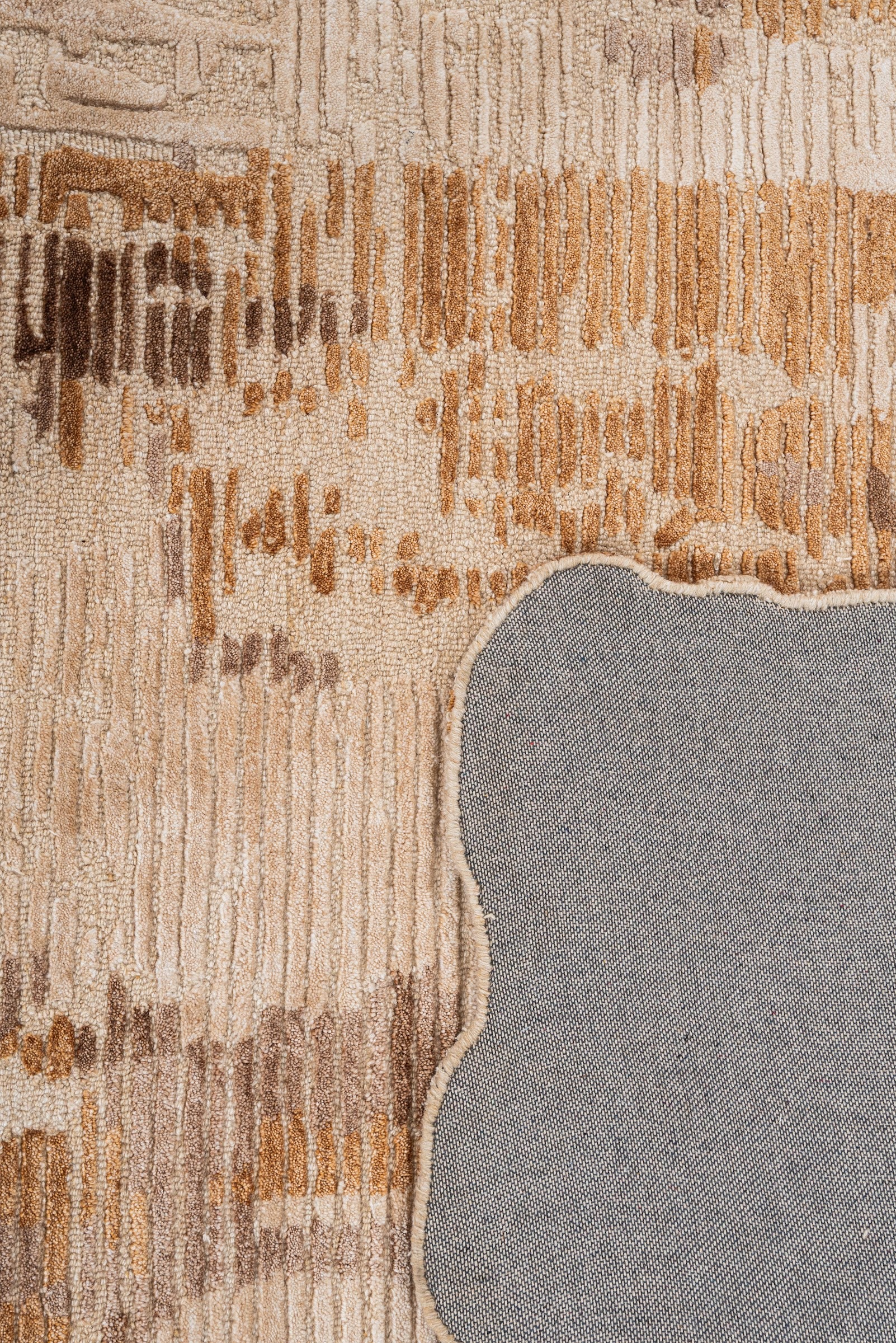 Beige Brown handmade wool and silk rug