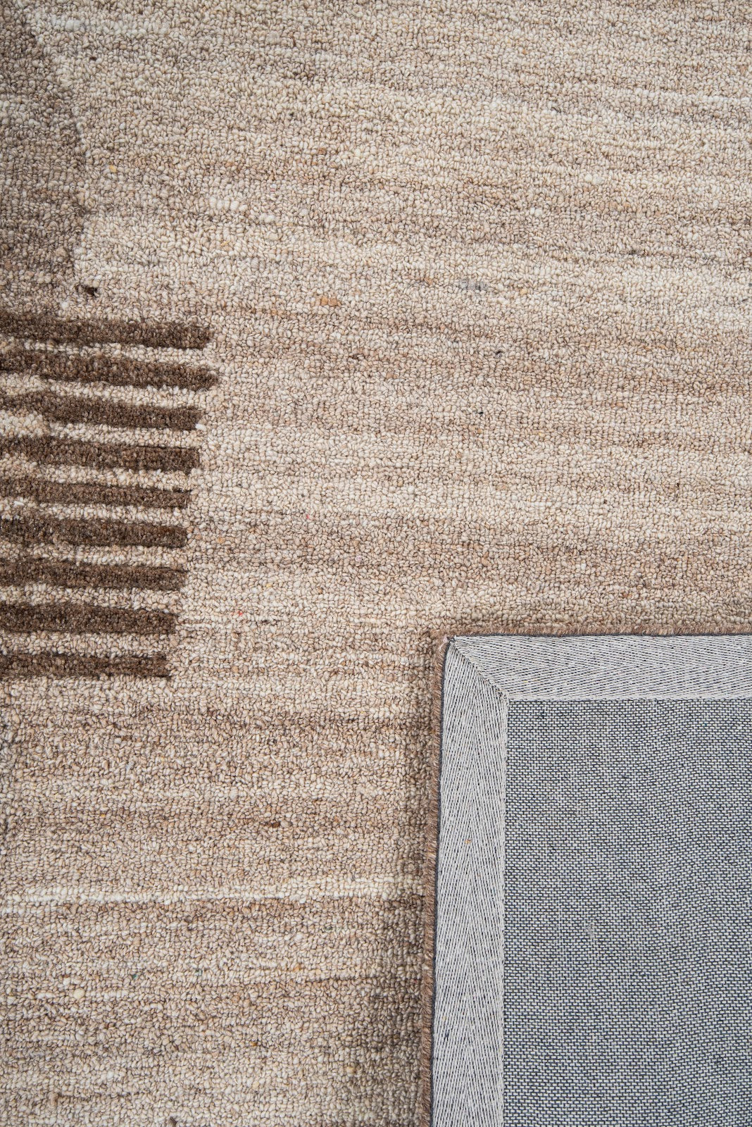 Ivory, Beige & Brown Geometric Border Wool Rug — Square 7