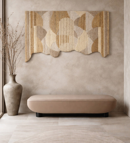 Beige & Tan Circle Stripe Wool Wall Art, Scalloped Edge 7