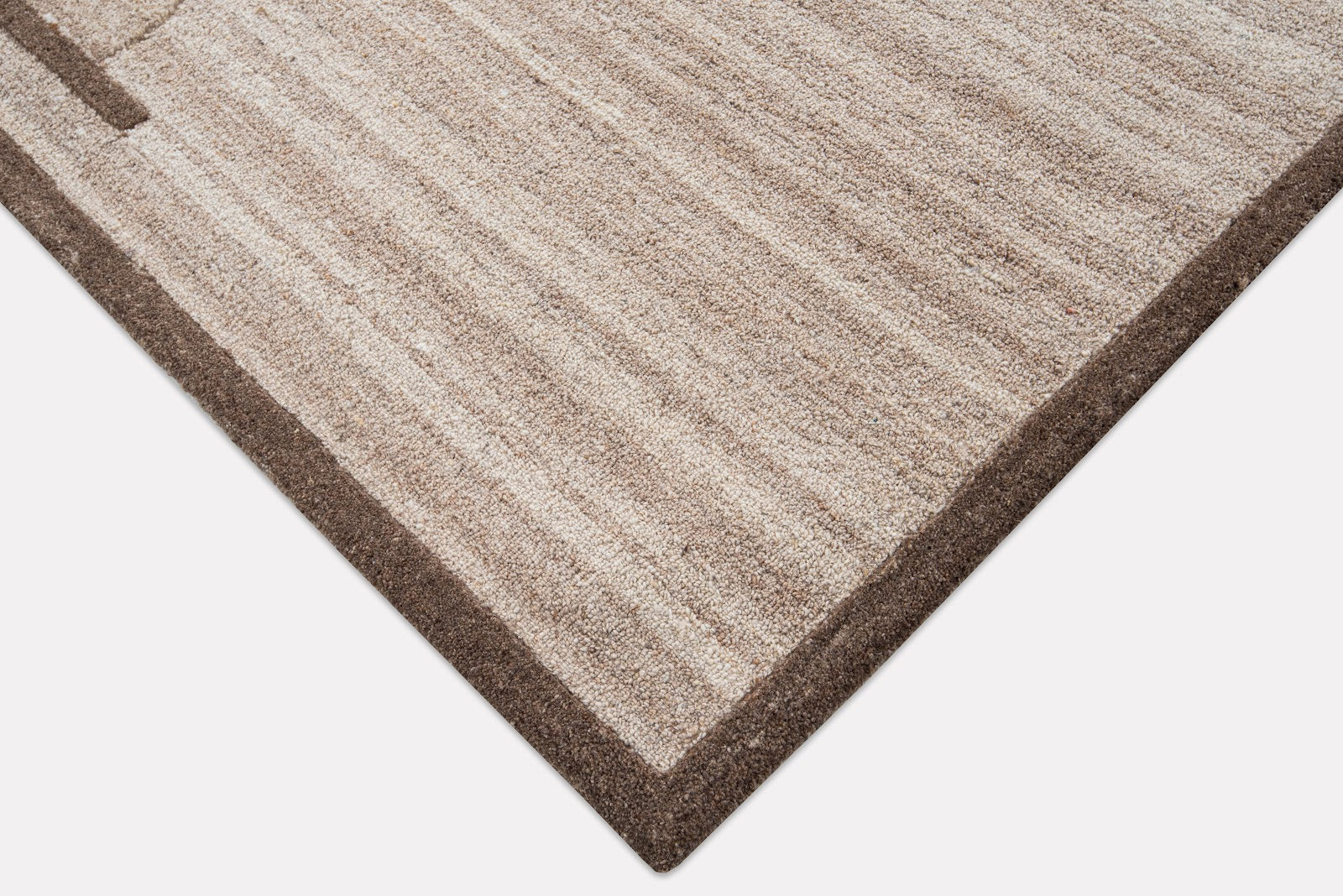 Ivory, Beige & Brown Geometric Border Wool Rug — Square 6