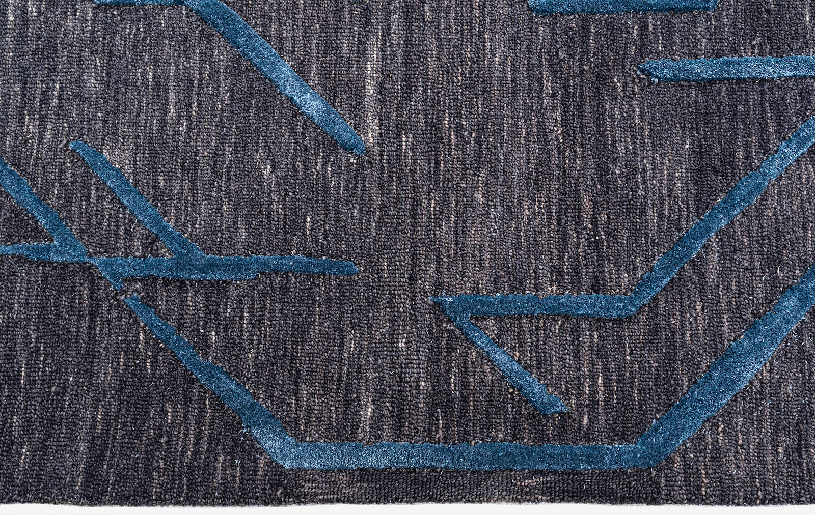 Black & Teal Abstract Geometric Wool Silk Rug — Square 8