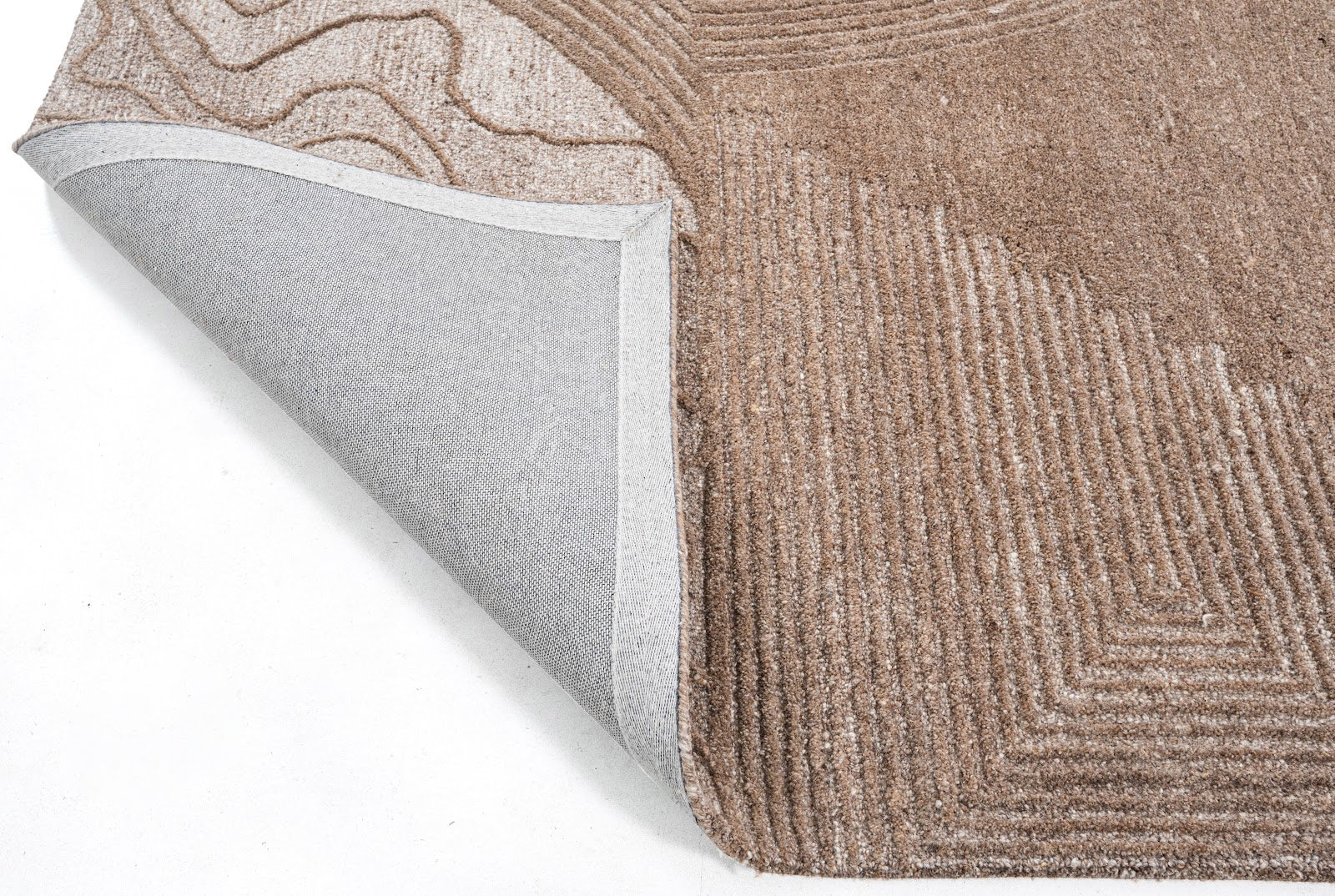 Brown, Beige & Black Abstract Leaf Pattern Wool Rug — Square 4