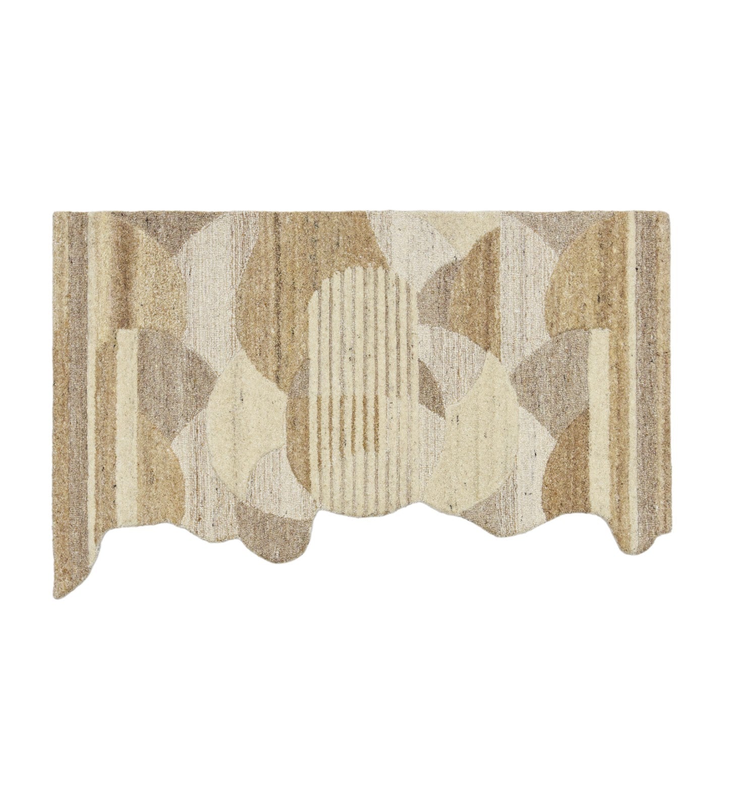 Beige & Tan Circle Stripe Wool Wall Art, Scalloped Edge 11