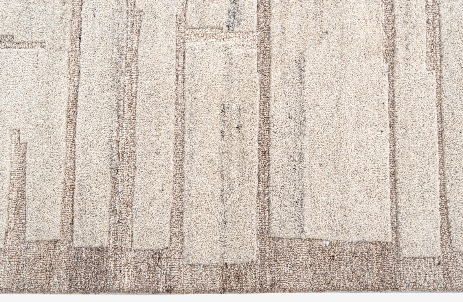 Ivory Beige Linear Textured Wool Rug — Square 8