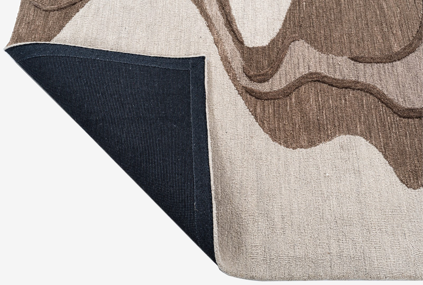 Ivory & Brown Abstract Wave Wool Rug — Square 4