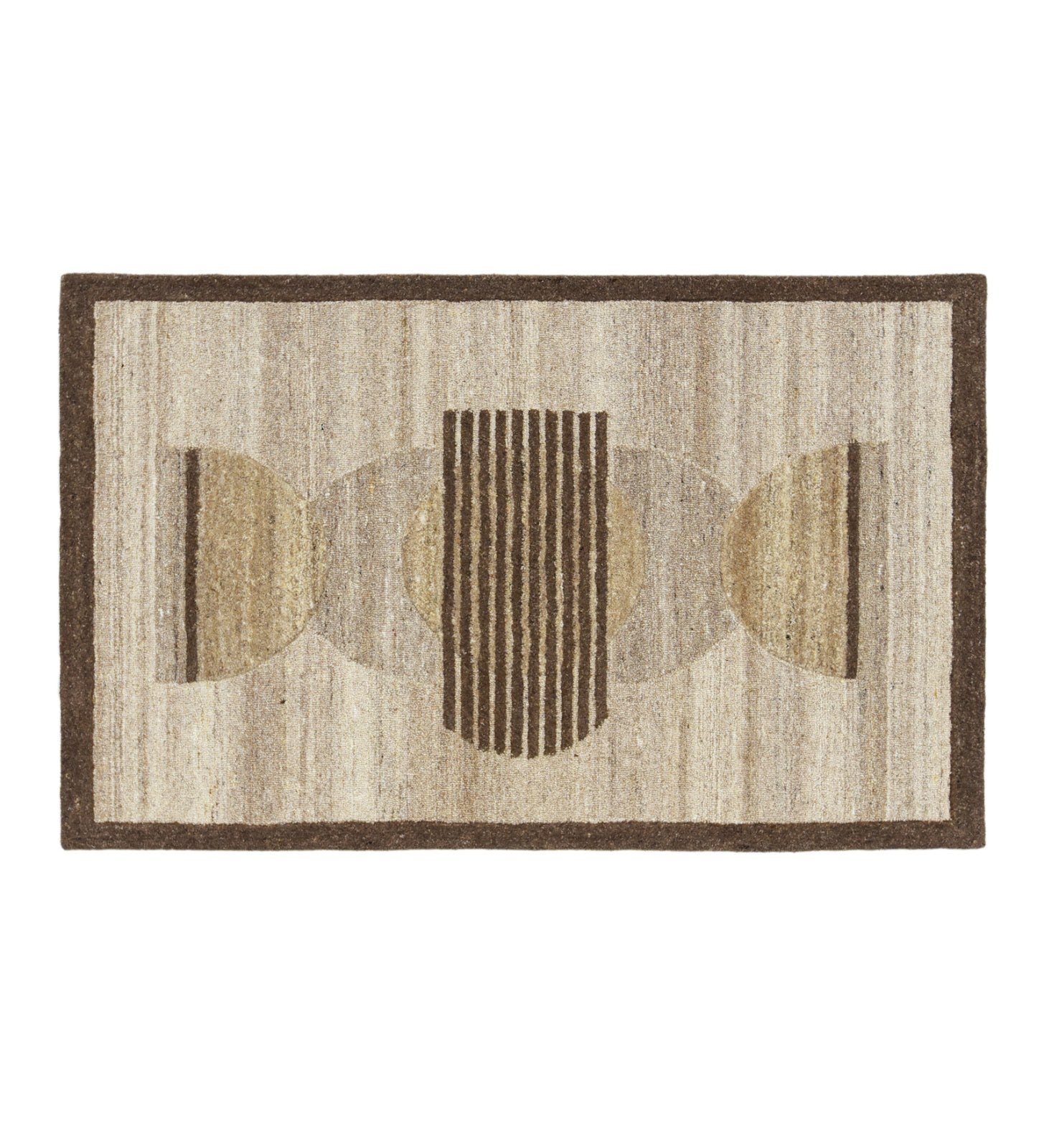 Ivory & Brown Circle Stripe Wool Wall Art with Border 3