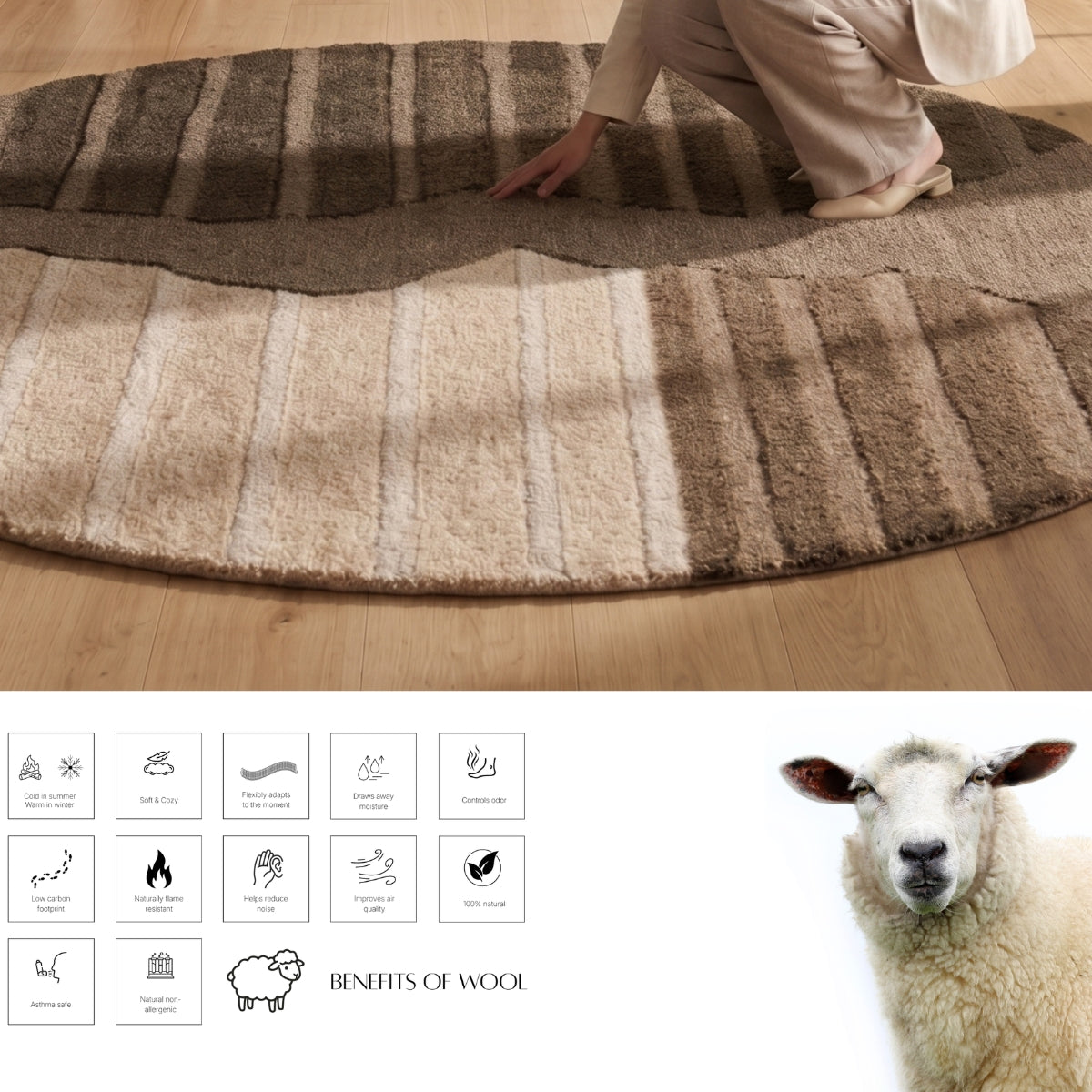Brown & Tan Wave Stripe Wool Rug — Round 2