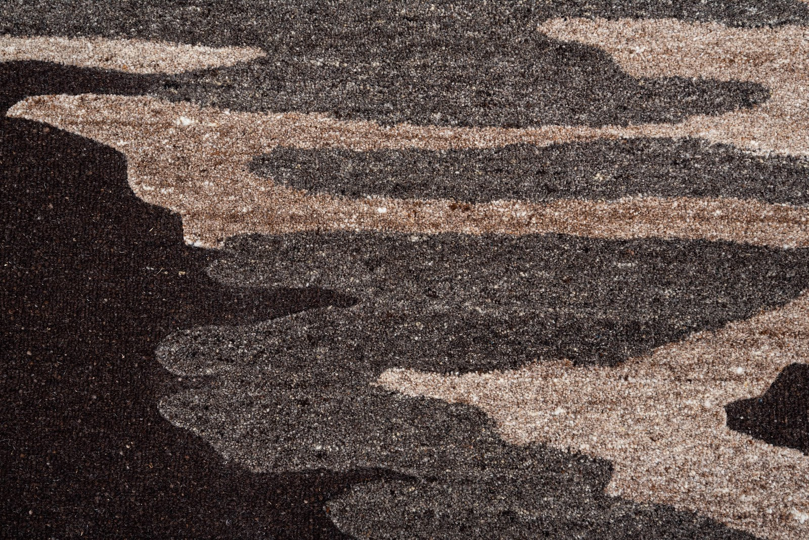 Brown, Charcoal & Beige Abstract Drip Pattern Natural Wool Rug — Round 3
