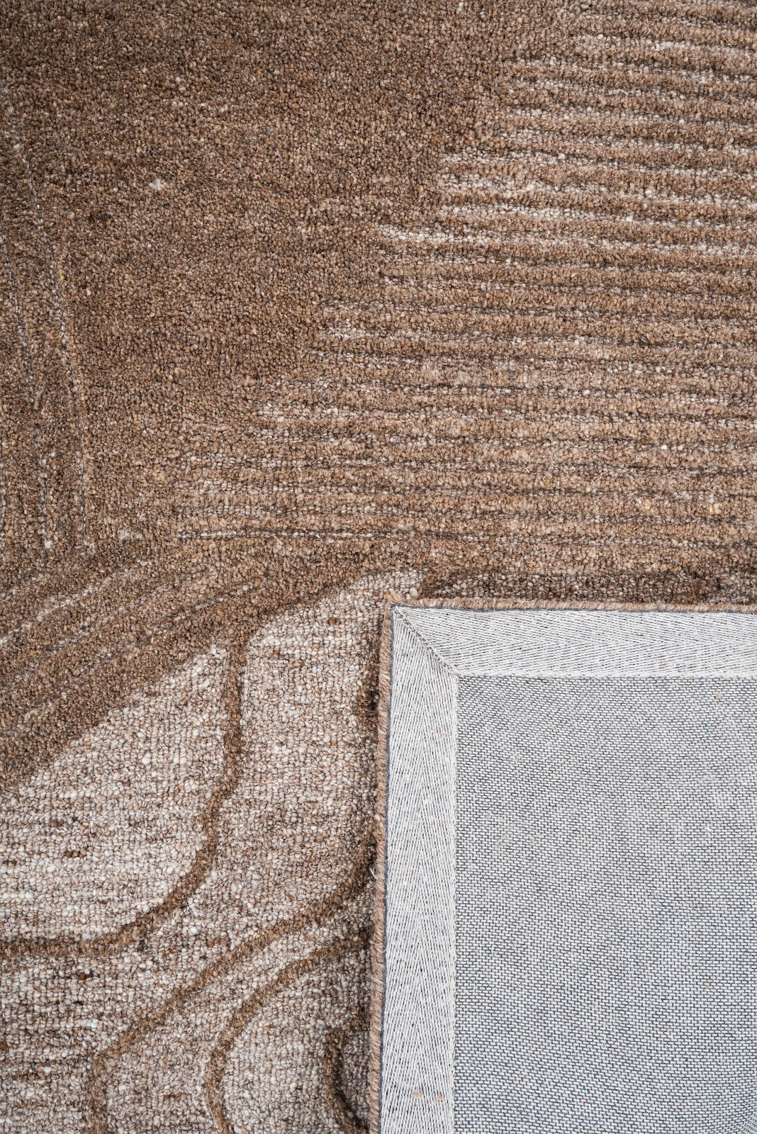 Brown, Beige & Black Abstract Leaf Pattern Wool Rug — Square 6