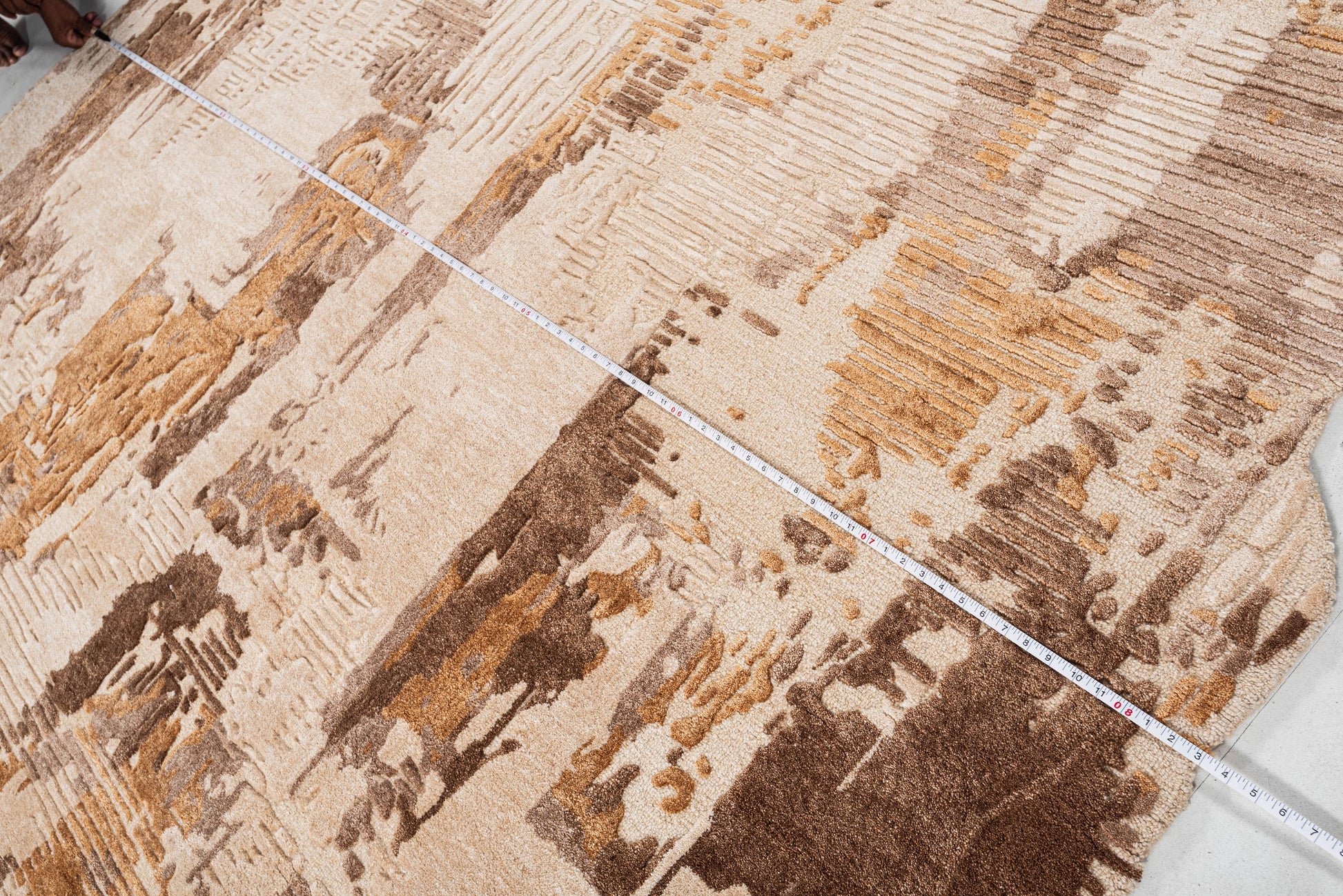 Beige Brown handmade wool and silk rug
