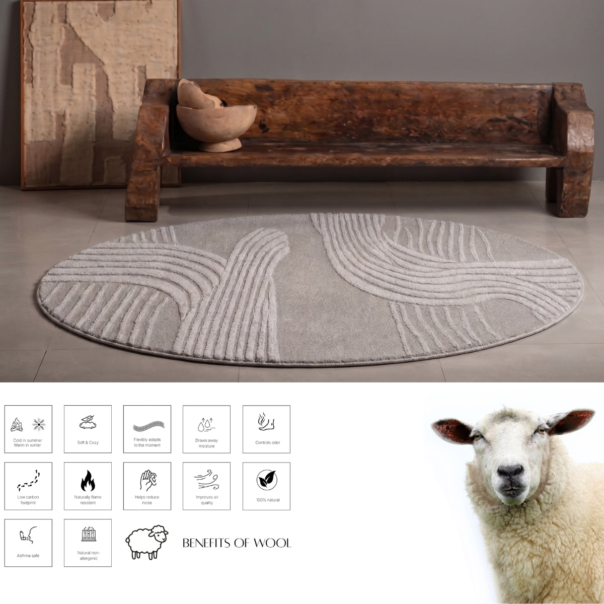 Grey & Ivory Abstract Flow Wool & Silk Rug — Round 3