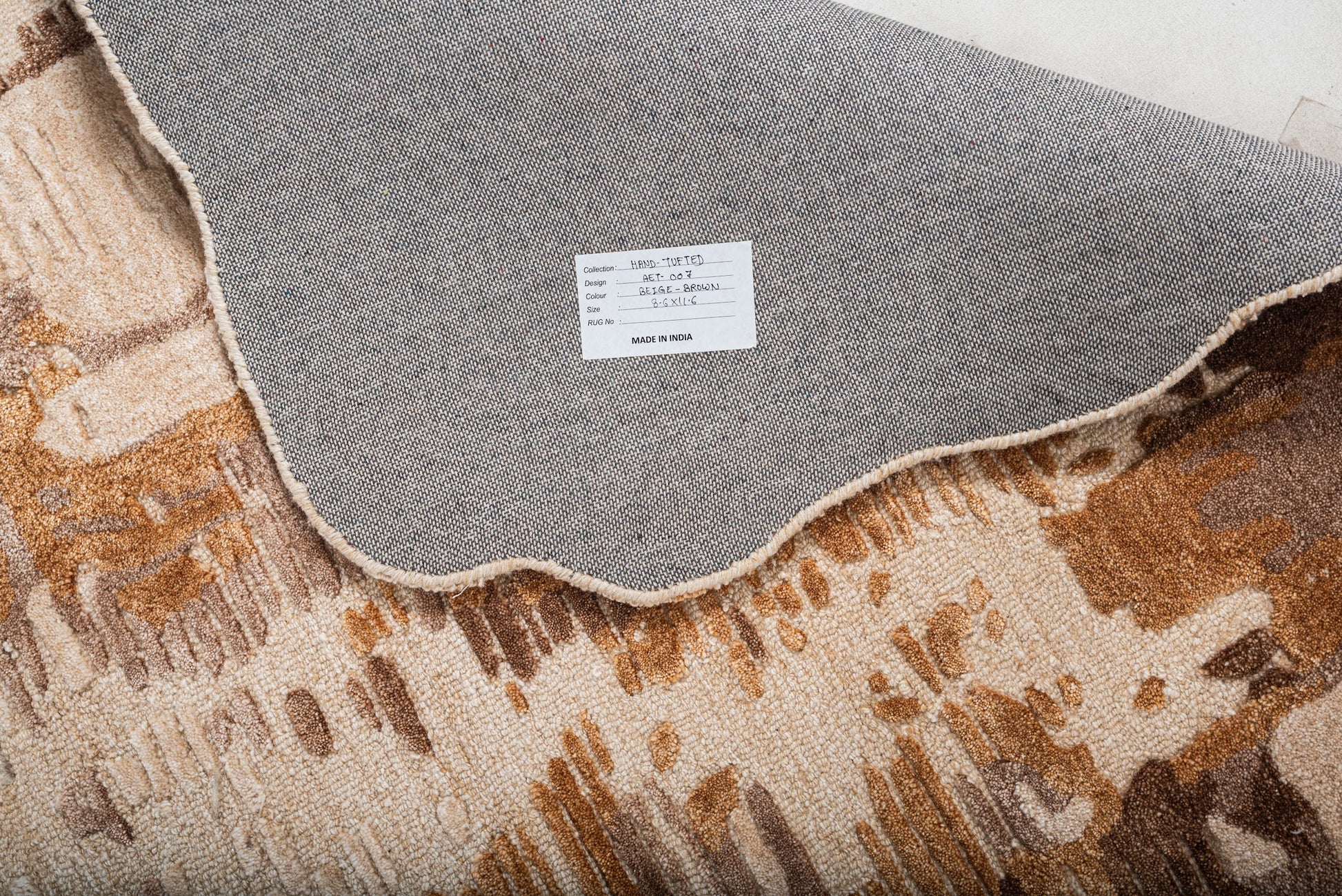 Beige Brown handmade wool and silk rug