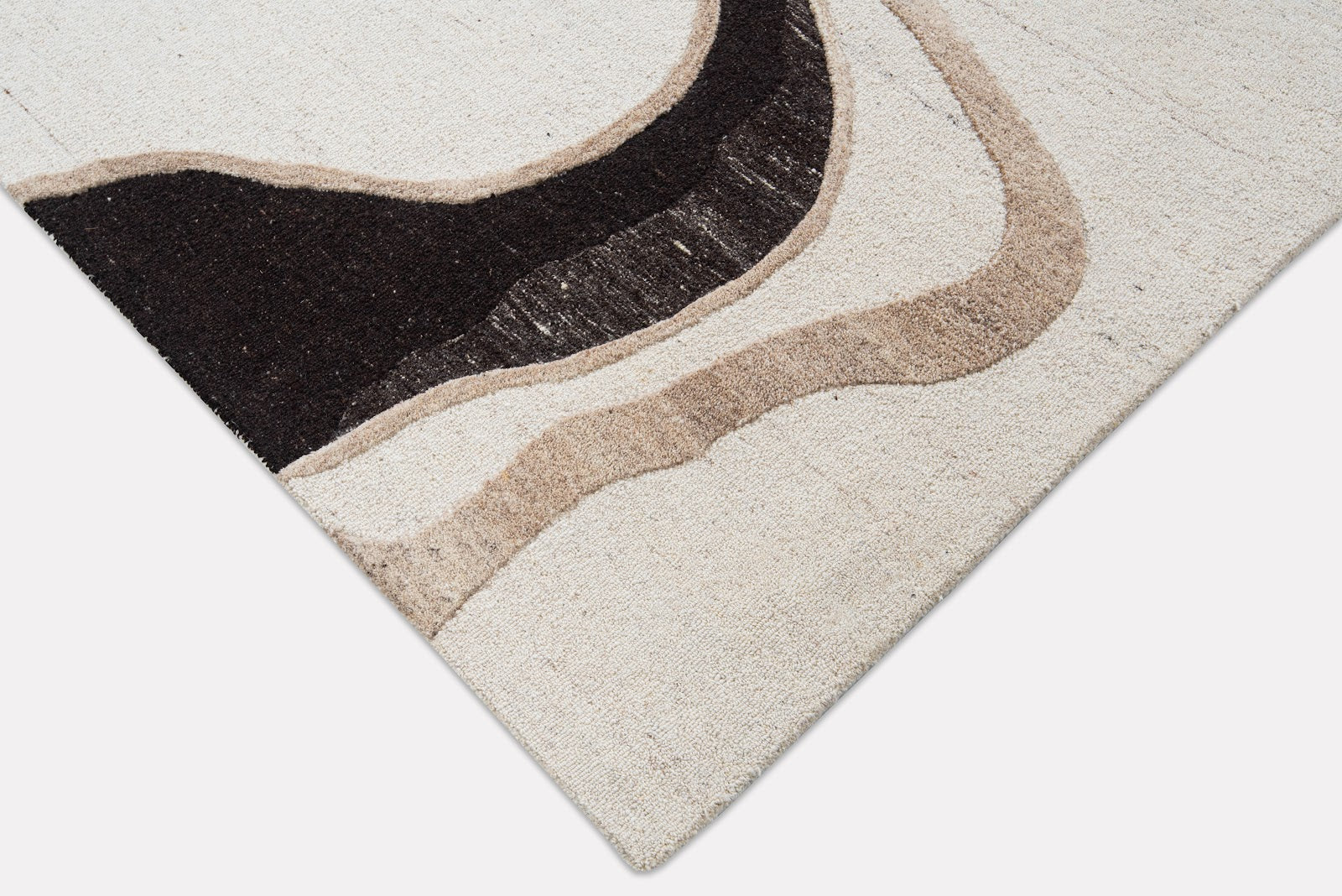 Ivory, Beige & Black Abstract Curve Natural Wool Rug — Square 6