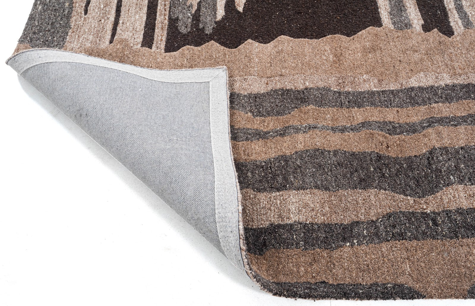 Brown, Charcoal & Beige Abstract Drip Pattern Natural Wool Rug — Square 4