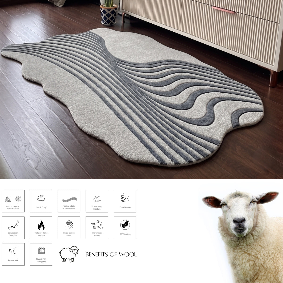 Ivory, Beige & Brown Geometric Border Wool Rug — Shaped 3