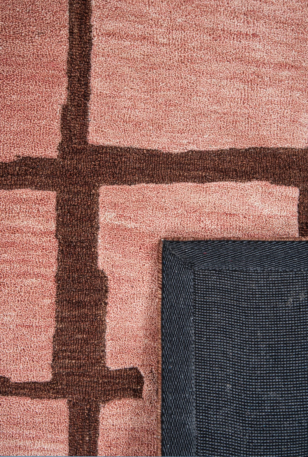 Blush Pink Modern Block Pattern Wool Rug — Square 7