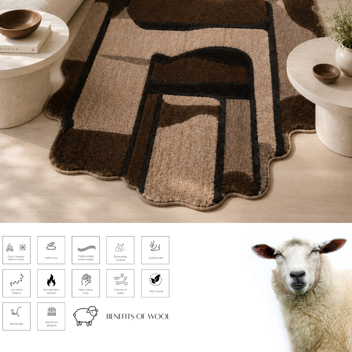 Silver Grey, Light Grey & Charcoal Abstract Wool Rug — Shaped 3