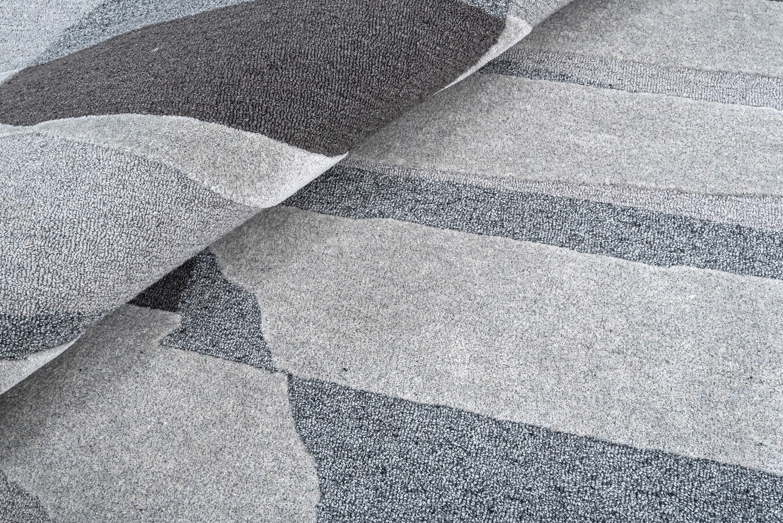 Beige, Grey & Black Abstract Stripe Wool Rug — Shaped 4