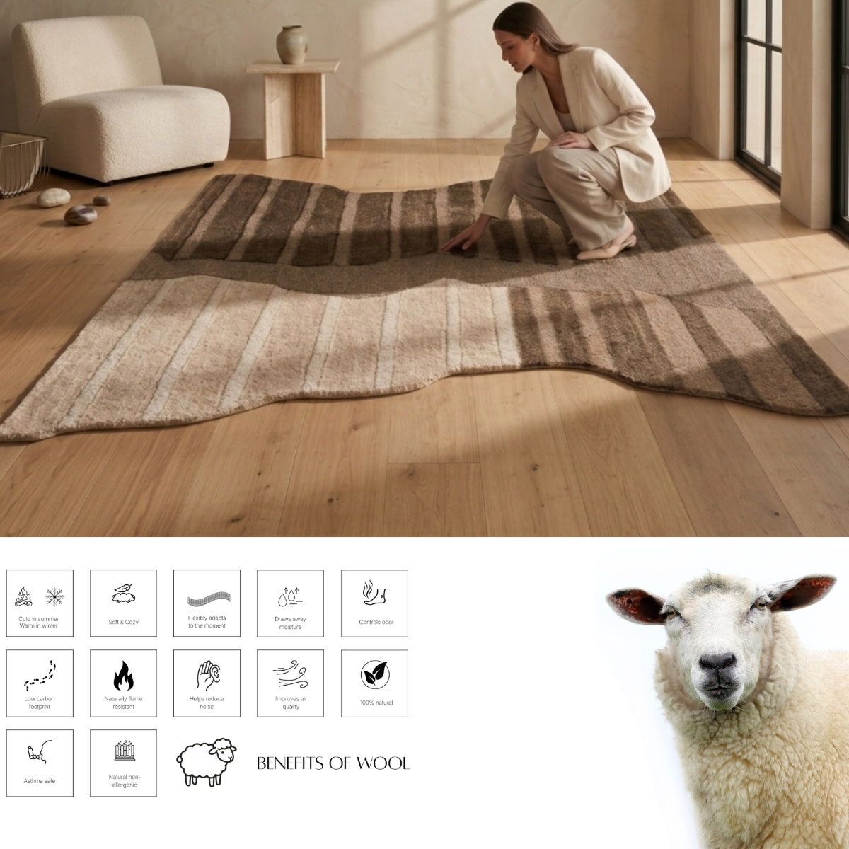 Brown & Tan Wave Stripe Wool Rug — Shaped 3