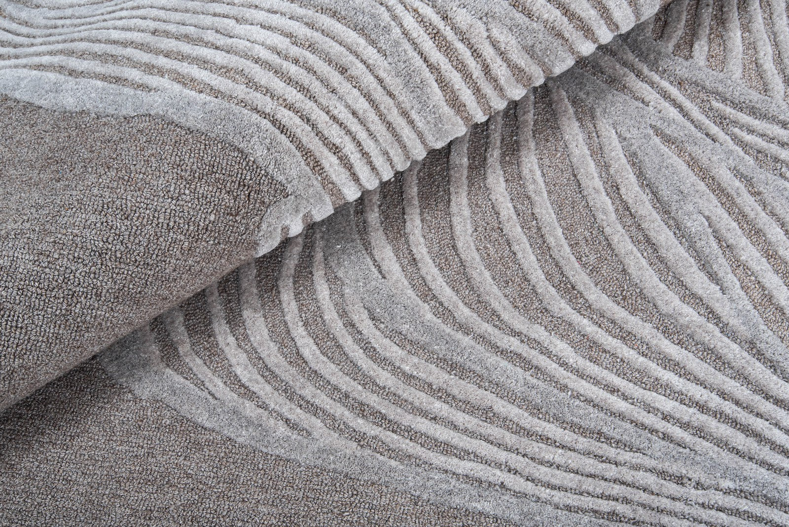 Ivory, Grey & Charcoal Abstract Flow Wool & Silk Rug — Round 5
