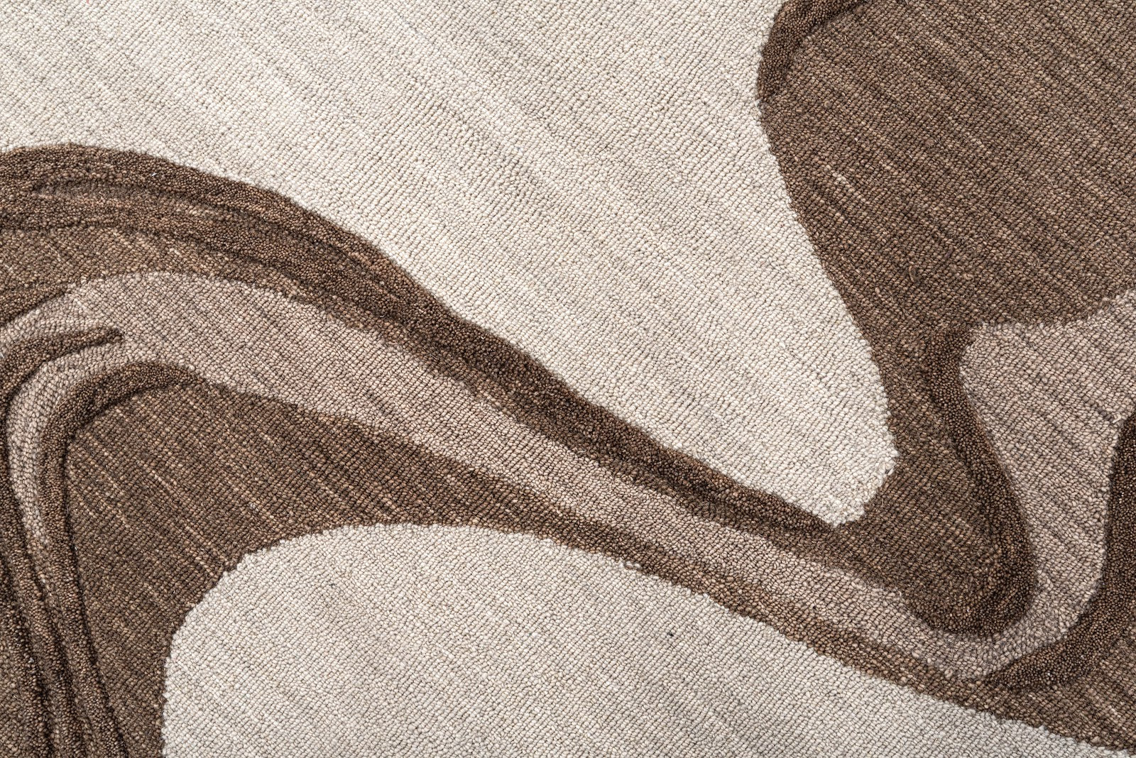Ivory & Brown Abstract Wave Wool Rug — Square 2