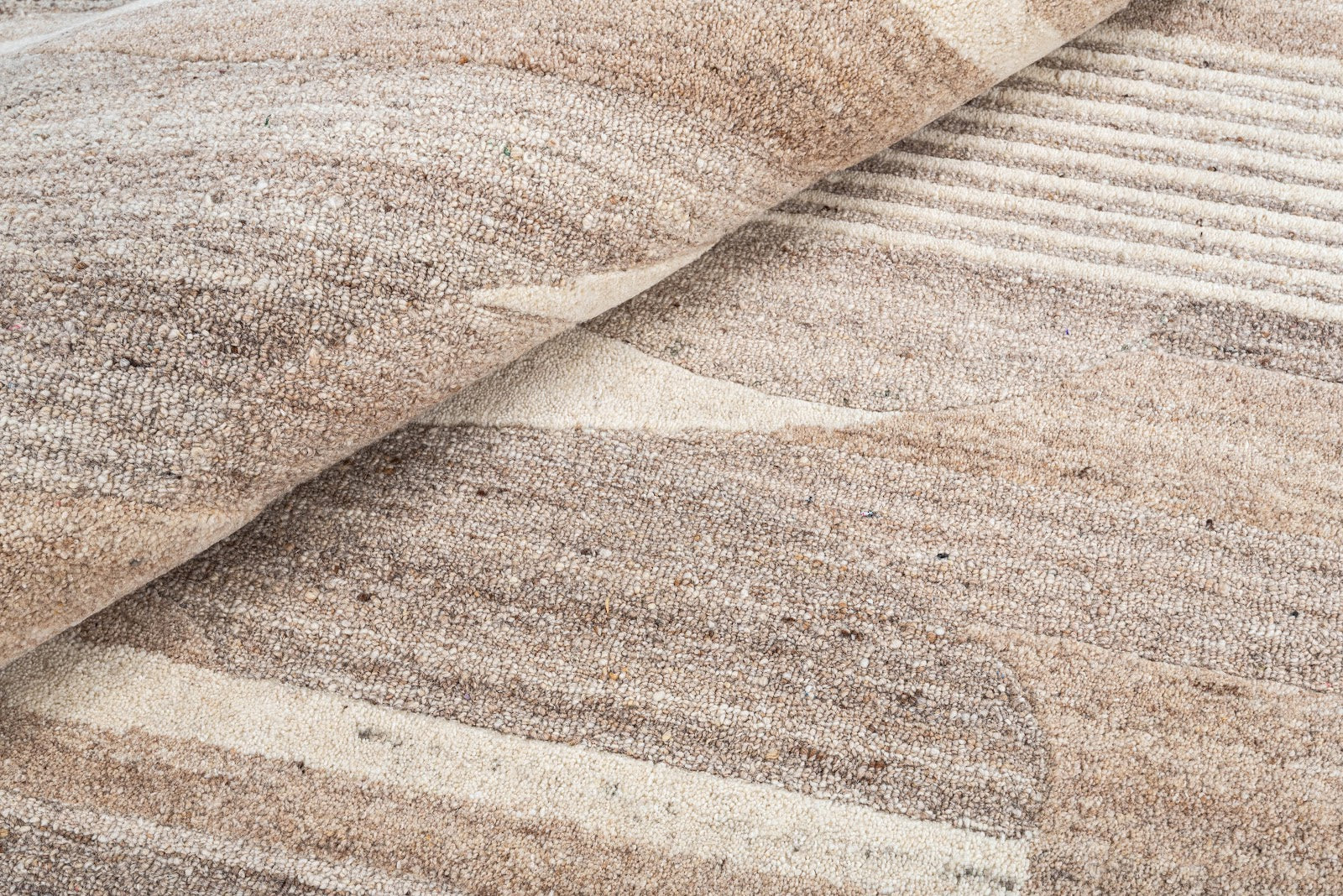Ivory, Beige & Brown Geometric Border Wool Rug — Shaped 5