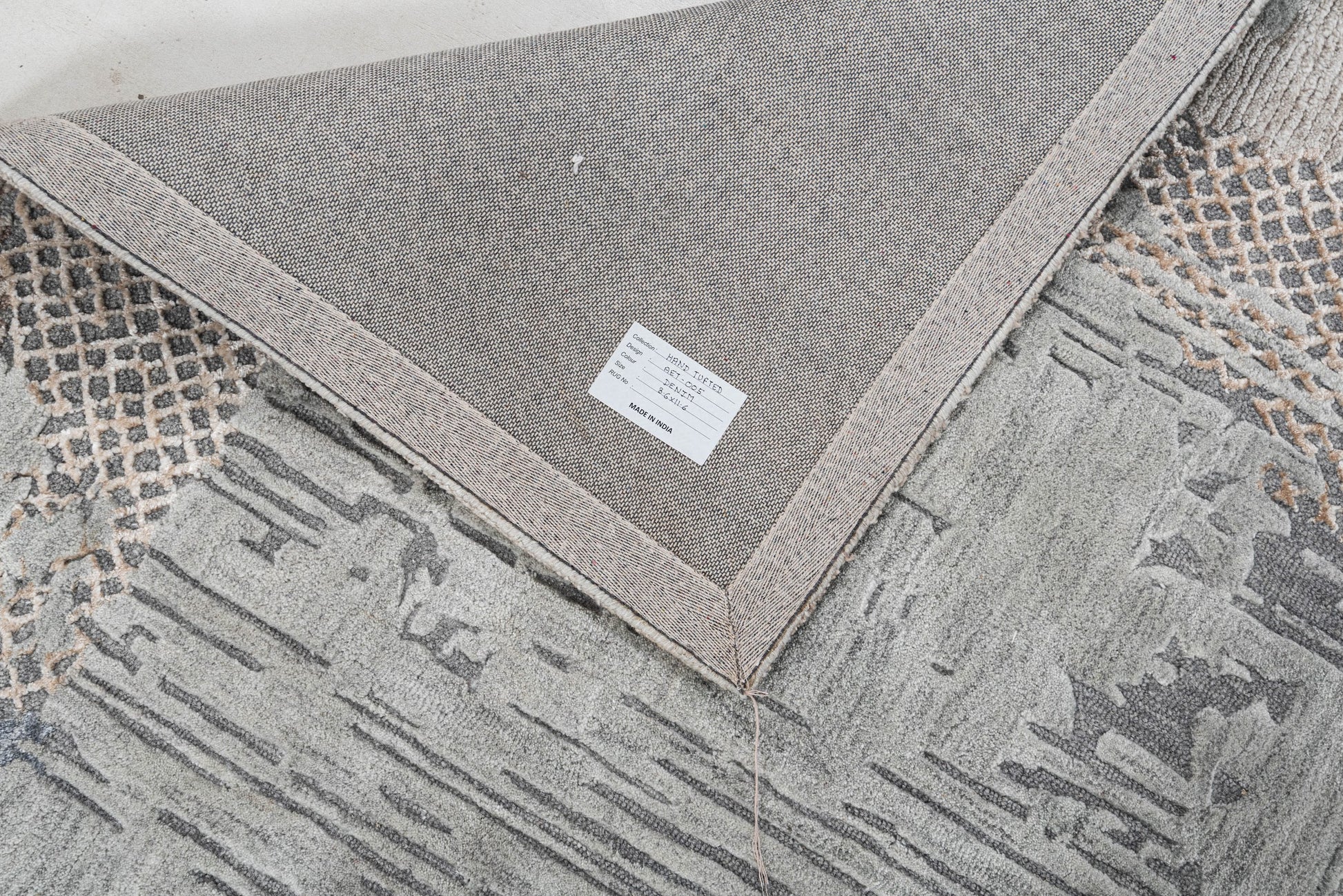 Denim handmade wool and silk rug