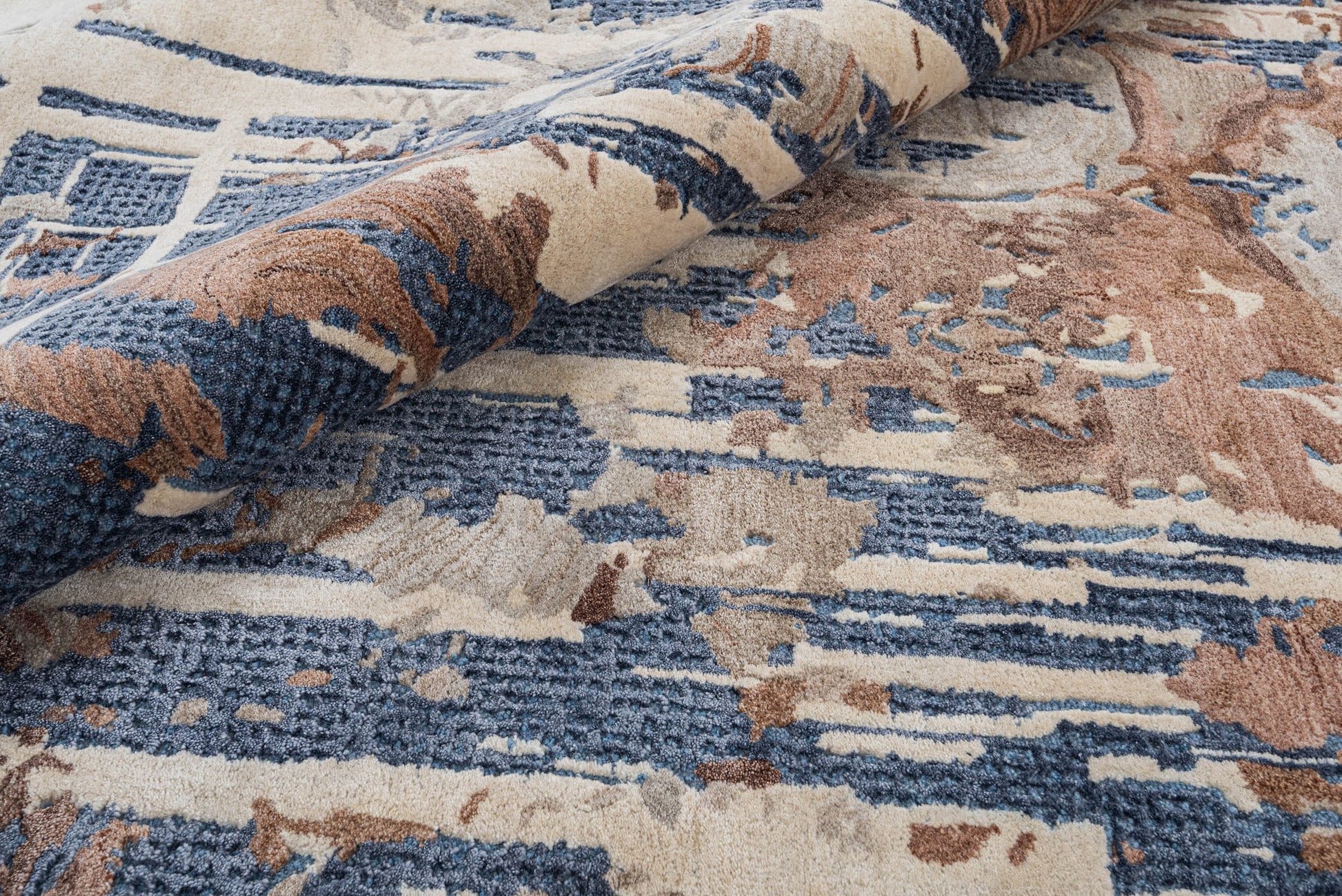 Ivory Brown handmade wool and silk rug