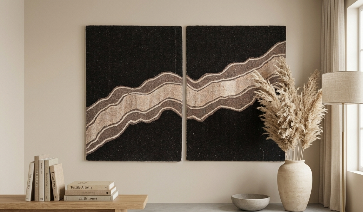 Beige & Taupe Swirl and Chevron Wool Wall Art (2-Panel Set) 10