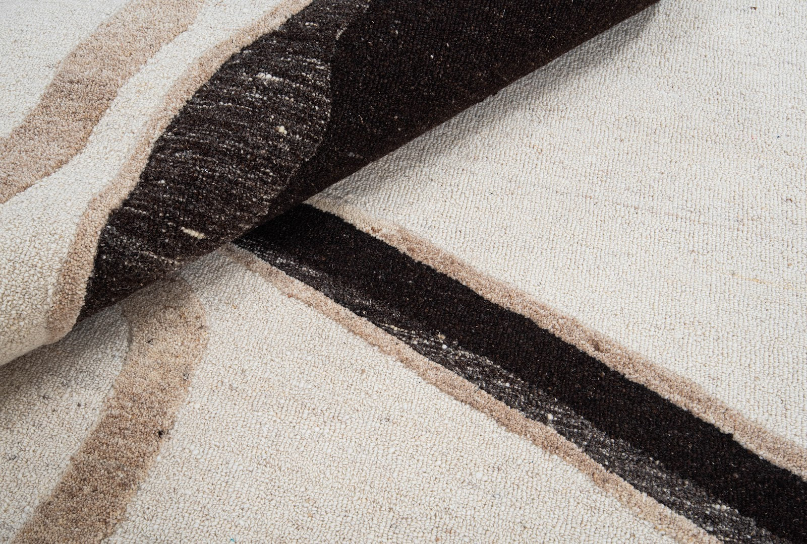 Ivory, Beige & Black Abstract Curve Natural Wool Rug — Square 4