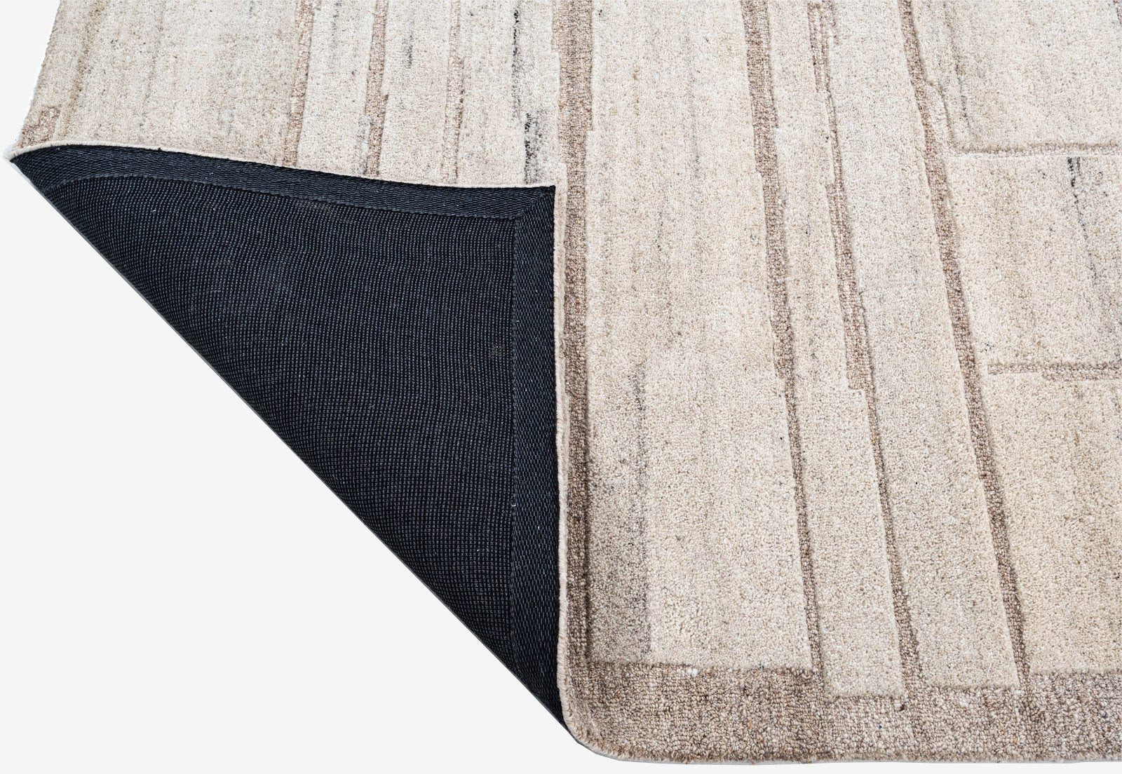 Ivory Beige Linear Textured Wool Rug — Square 5