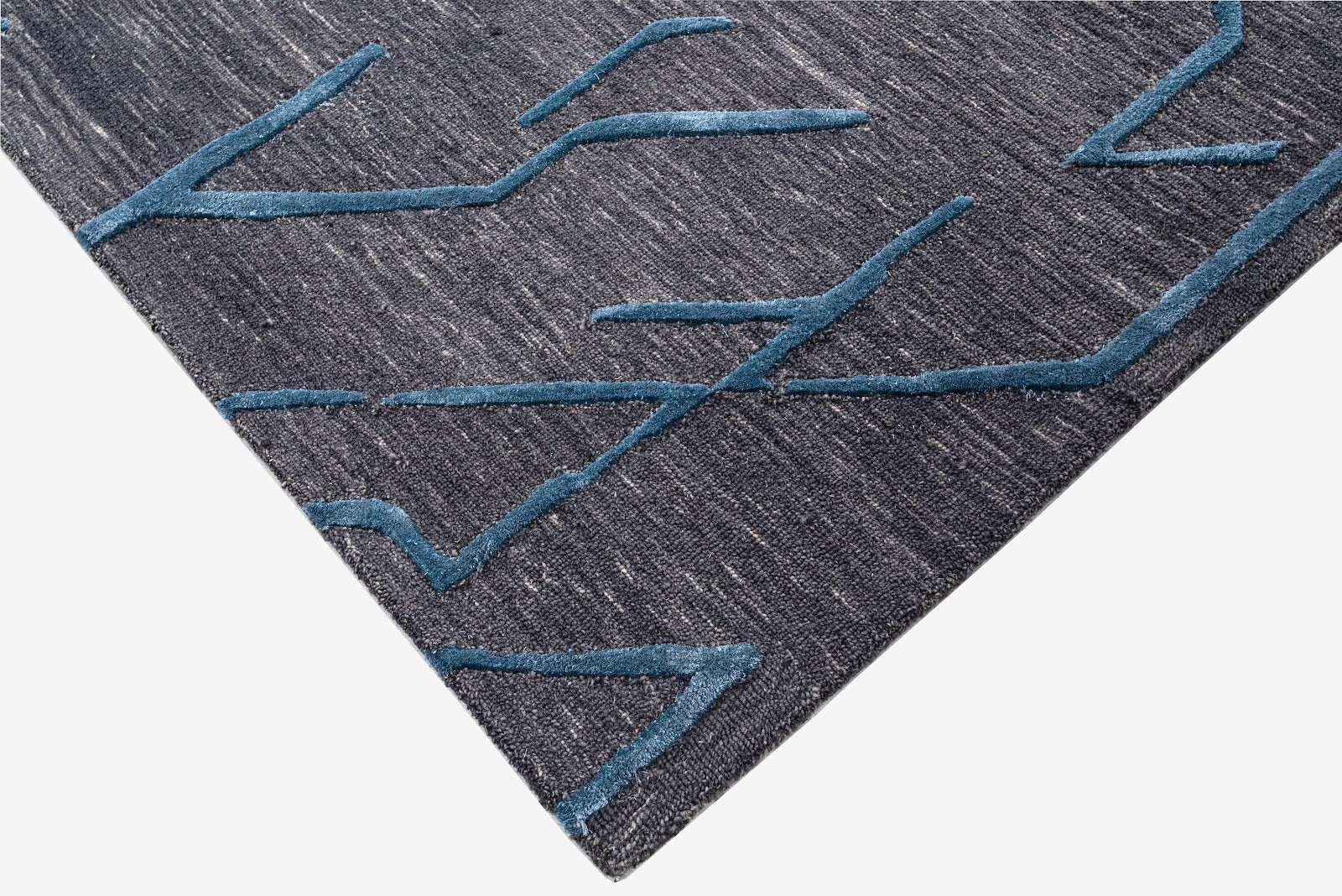Black & Teal Abstract Geometric Wool Silk Rug — Square 6
