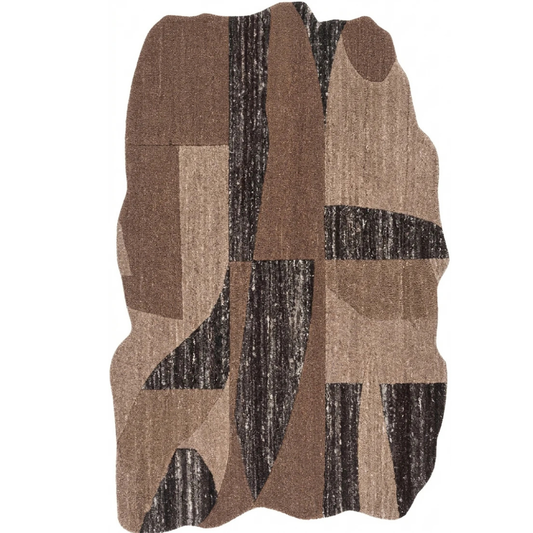 Brown, Beige & Black Abstract Organic Wool Rug Shaped