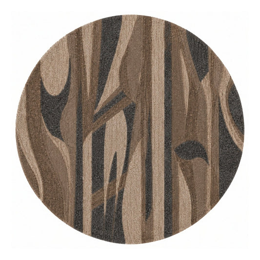 Brown, Beige & Charcoal Abstract Stripe Natural Wool Rug — Round 2