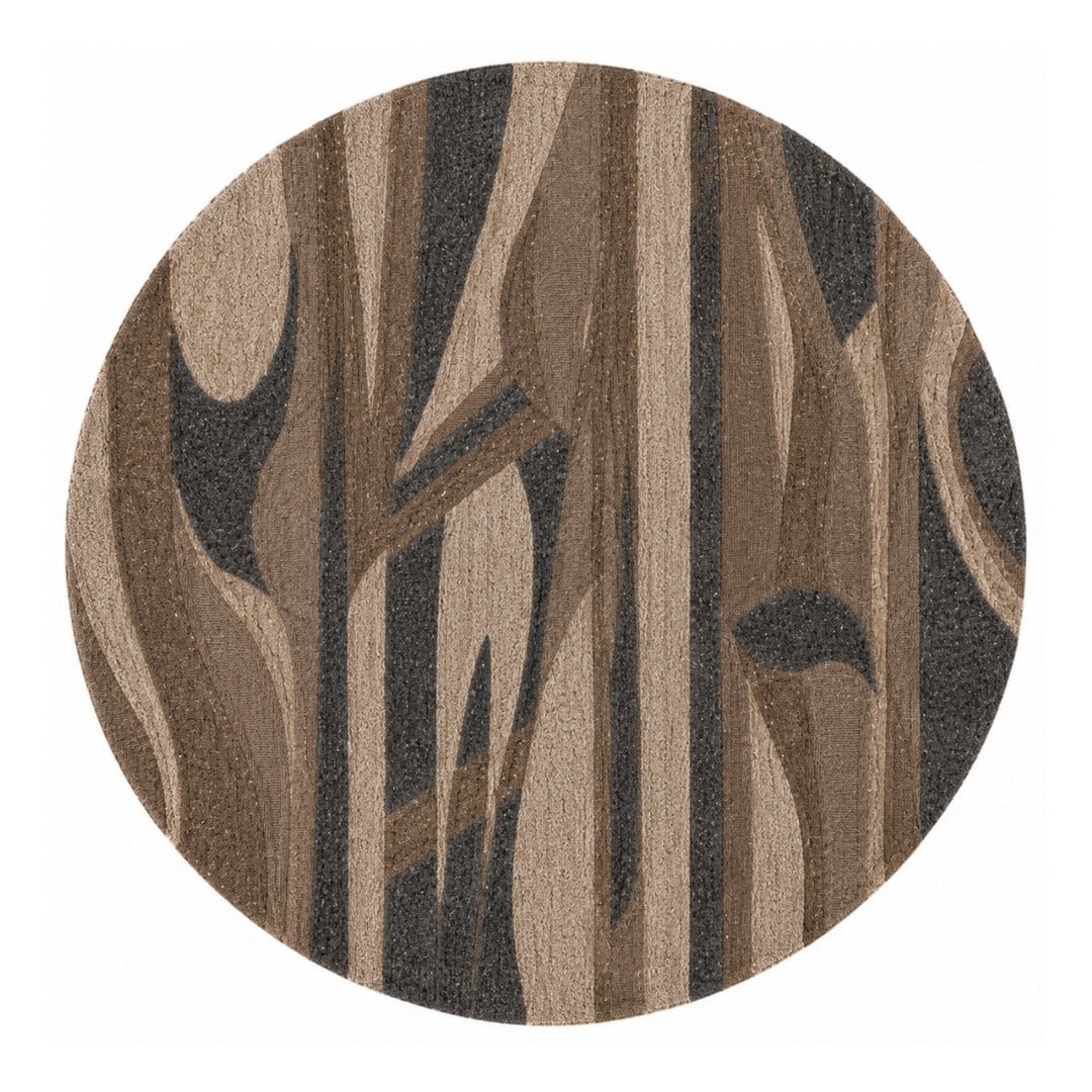Brown, Beige & Charcoal Abstract Stripe Natural Wool Rug — Round 2