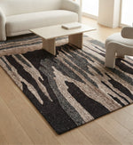 Brown, Charcoal & Beige Abstract Drip Pattern Natural Wool Rug Rectangular