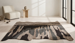 Brown, Charcoal & Beige Abstract Drip Pattern Natural Wool Rug Shaped