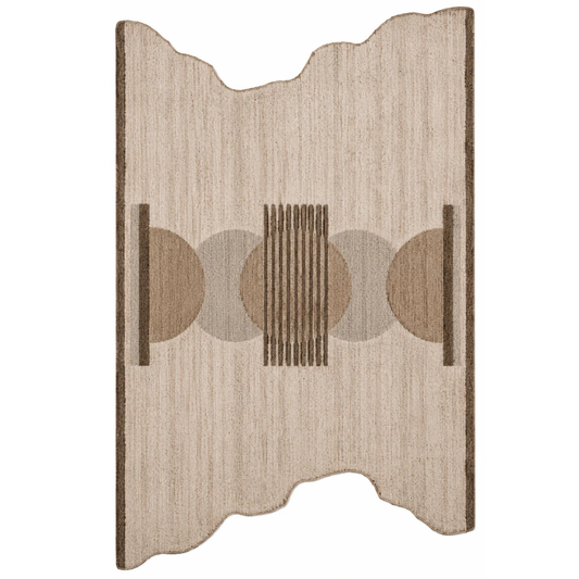 Ivory, Beige & Brown Geometric Border Wool Rug Shaped