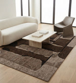 Brown, Taupe & Black Abstract Geometric Wool Rug Rectangular